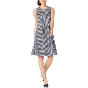 Style & Co Petite Women’s Sleeveless Striped Daytime Tank Dress Sz PM Blue White